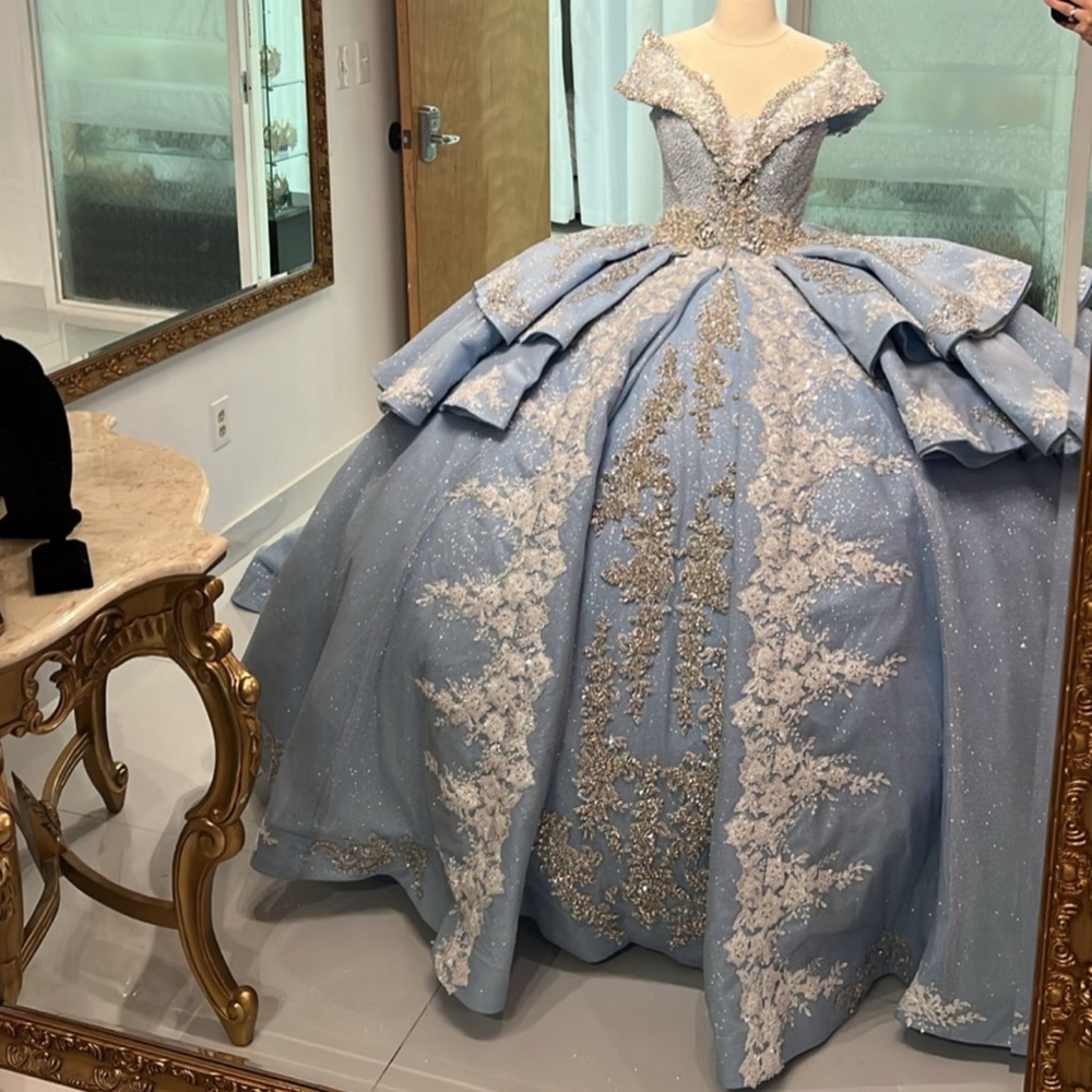 Elegant Blue and White Ball Gown
